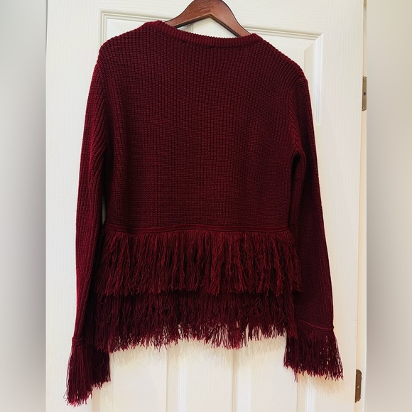 Free the Roses Burgundy Double Fringe Hem Size Small - Picture 2 of 5